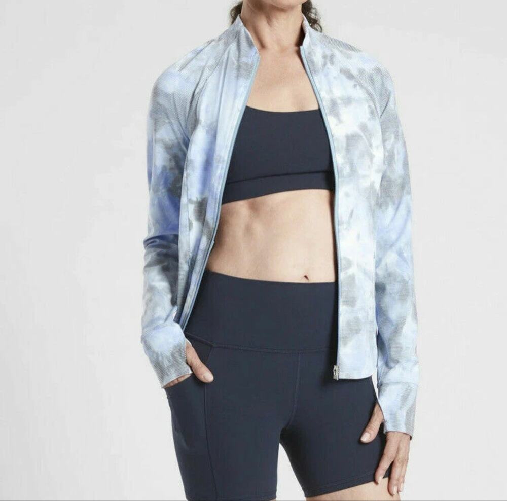 Athleta XL Salutation Jacquard Jacket Metropolis Grey Buttery *980914 EUC